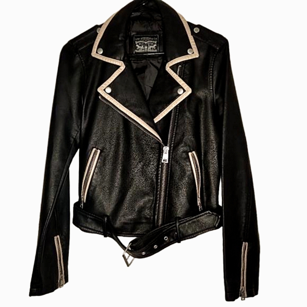 Sleek and Stylish: Levi's Faux Leather Jacket in Black and Tan, Size S